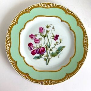 Andrea By Sadek Porcelain Winterthur Adaptation Green, Gold & Pink Floral Plate